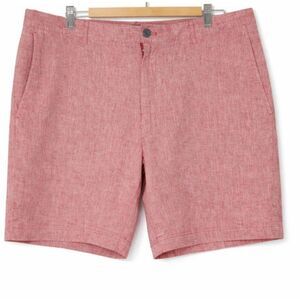 Club Monaco mens 36 linen cotton Baxter shorts muted red Bermuda